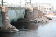 Dvortsovy Bridge across the Neva River in St. Petersburg under reconstruction
