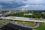 St. Petersburg Ring Road. The Neva crossing with its cable stayed bridge (Big Obukhovsky Bridge)