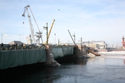 Dvortsovy Bridge across the Neva River in St. Petersburg under reconstruction